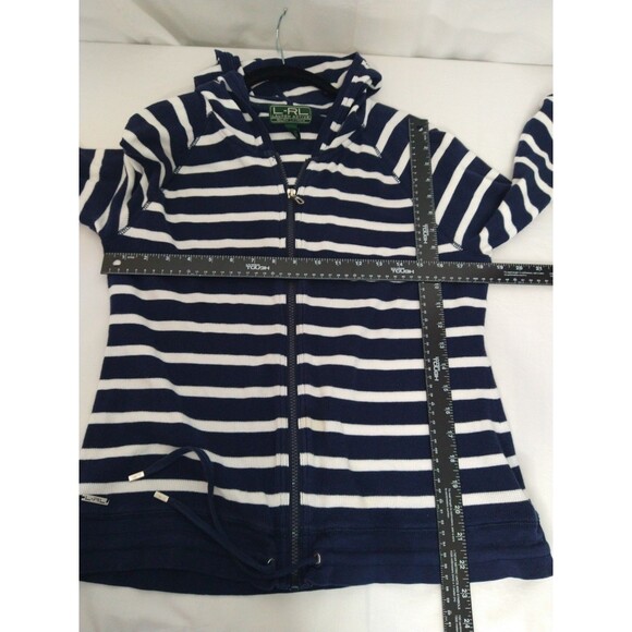 Lauren Active Ralph Lauren XL Cardigan Hoodie Navy Blue & White Stripe Full Zip - Picture 6 of 11